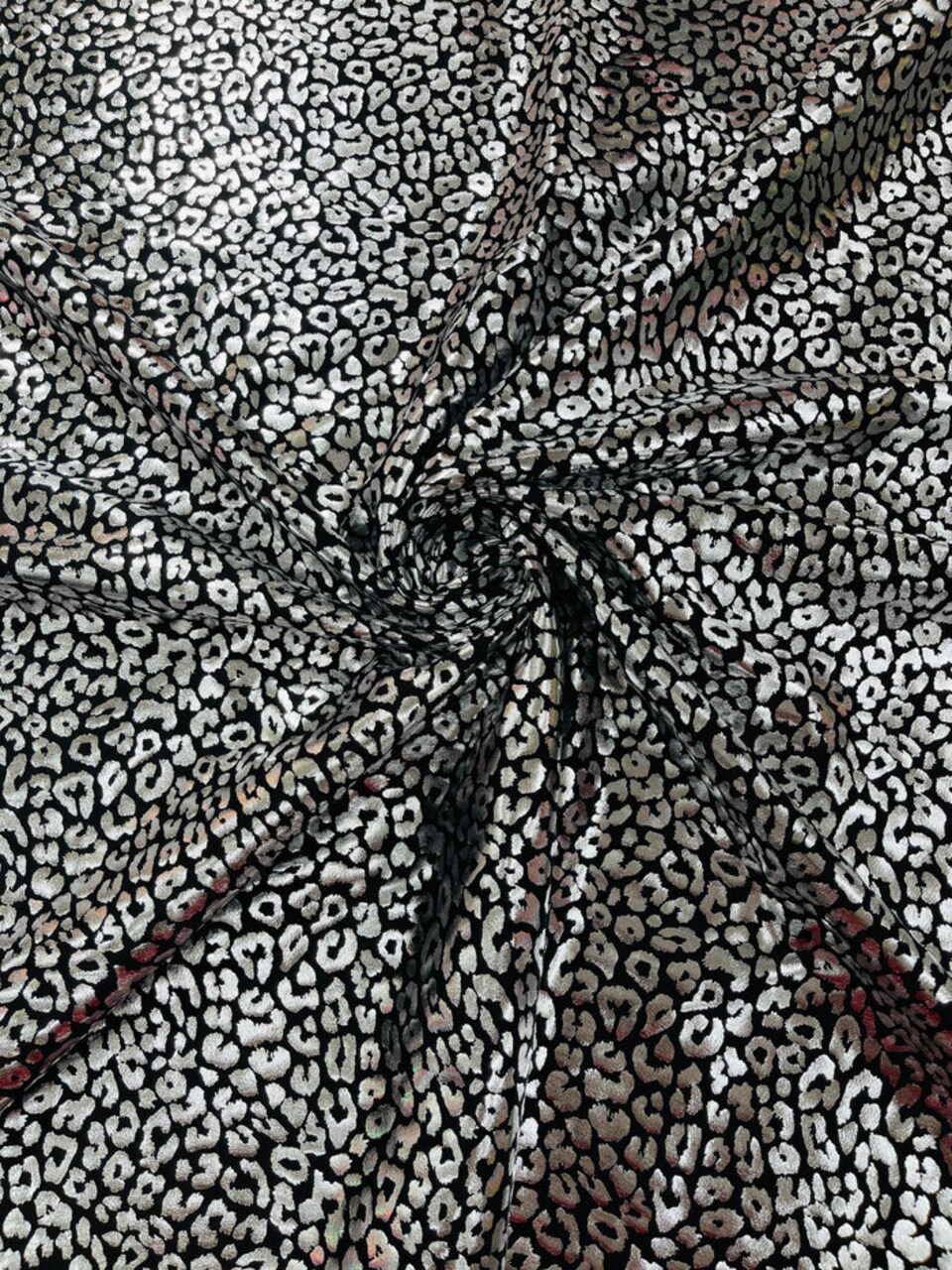 1 Yard Foil Leopard Print Spandex Fabric Reflective Milliskin Stretch Nylon Blend 58-60 inches width